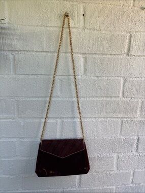 Linea Patent Leather Burgundy Envelope Crossbody with Contrast Trim